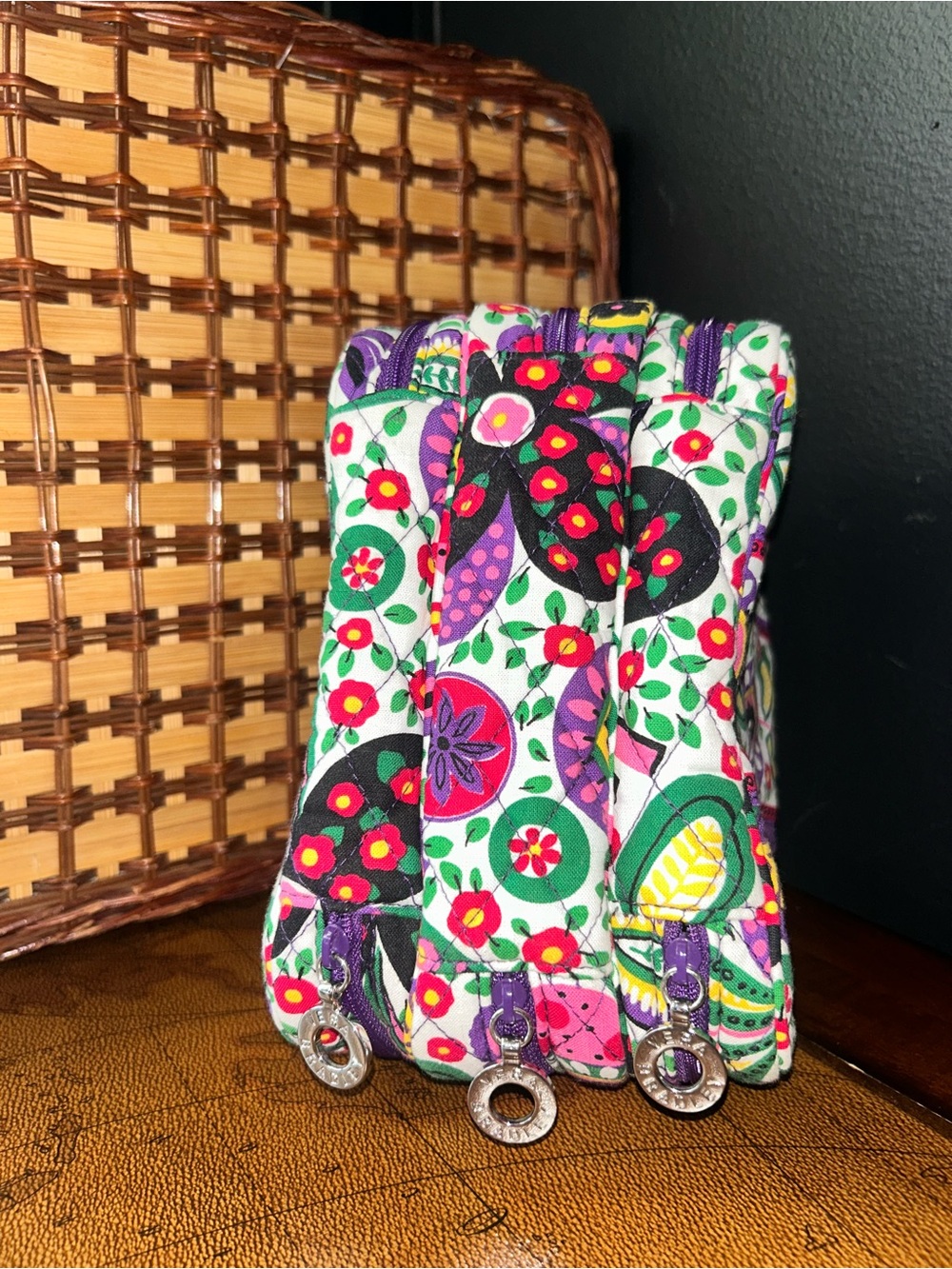 Vera Bradley triple zip cosmetic bag in retired "Viva La Vera" floral print - Picture 5 of 16